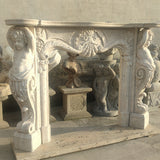 Travertine carved fireplace mantel