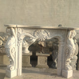 Travertine carved fireplace mantel